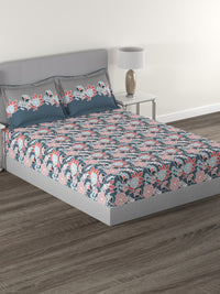 MYTRIDENT Blue  Green Floral Pure Cotton 144 TC Queen Bedsheet With 2 Pillow Covers