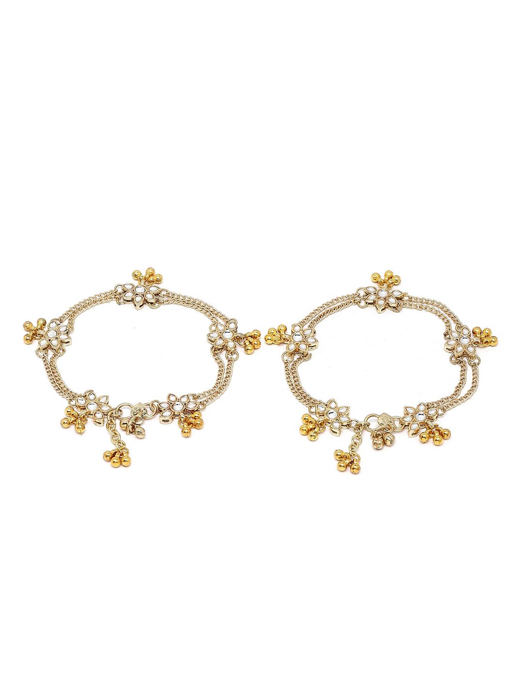 KARATCART Gold-Plated White Kundan Studded Anklet