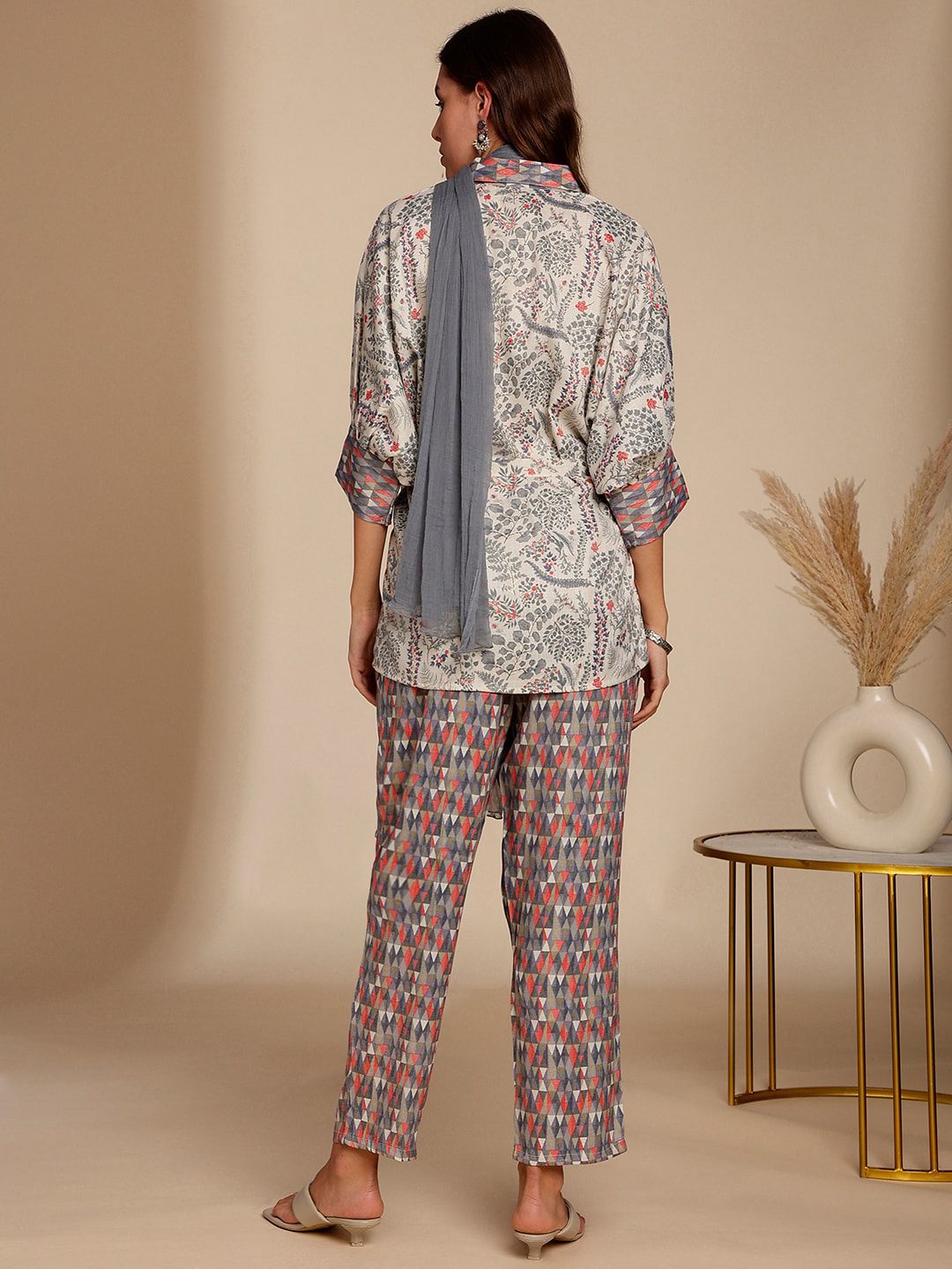 Anouk Floral Printed Top & Trousers With Dupatta