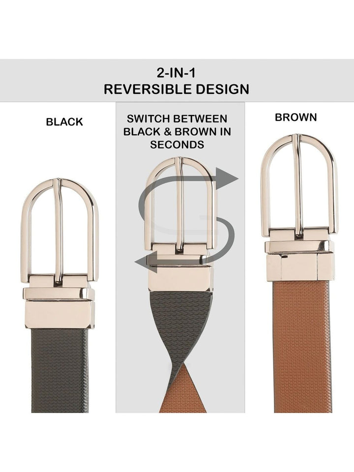 Teakwood Leathers Men Textured Leather Reversible Formal Belt