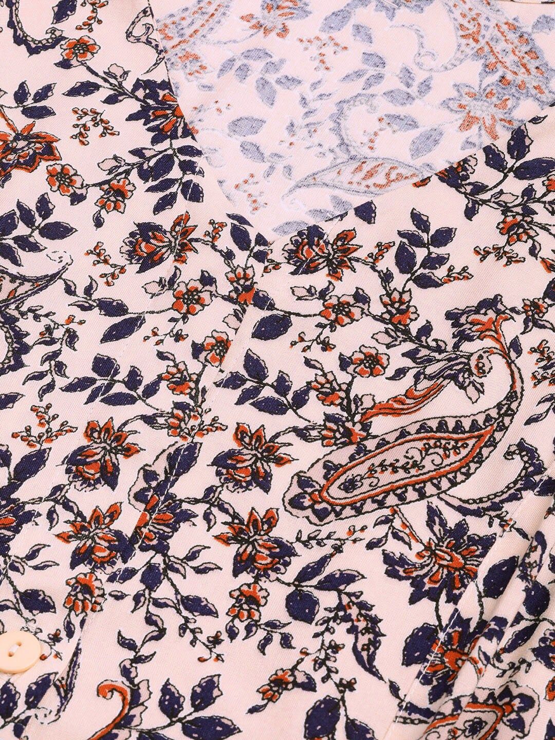 DressBerry Pink & Navy Blue Floral Printed Maxi Dress