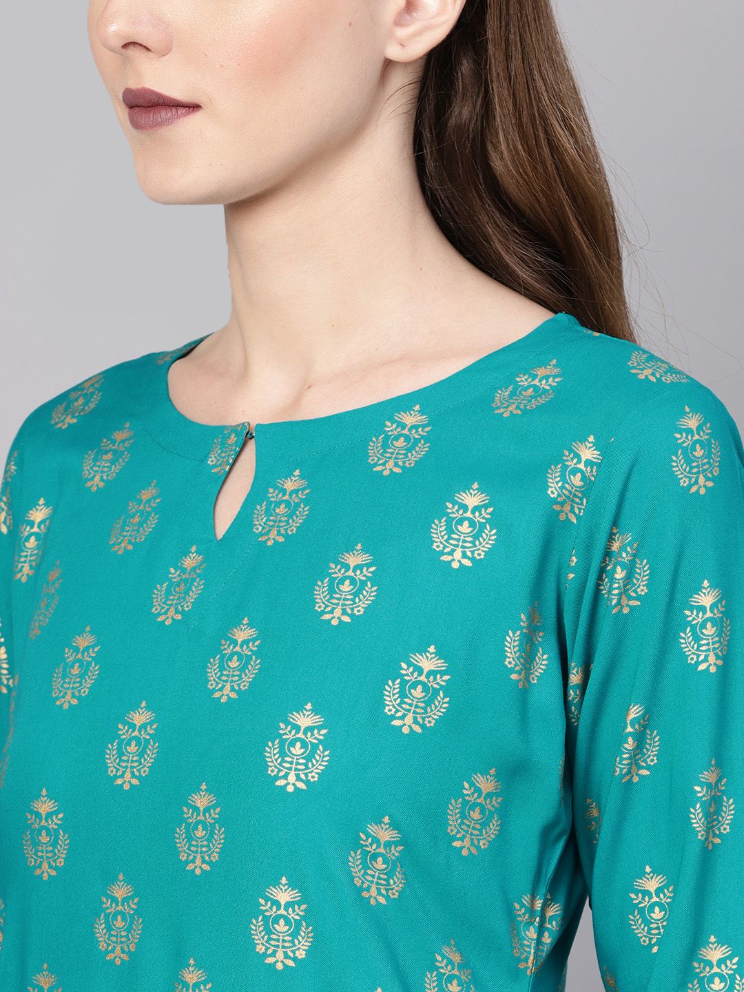 Gerua By Libas Women Blue  Golden Block Print Kurta with Palazzos