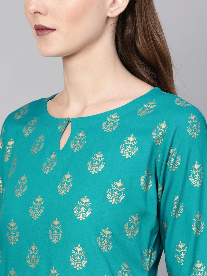 Gerua By Libas Women Blue  Golden Block Print Kurta with Palazzos