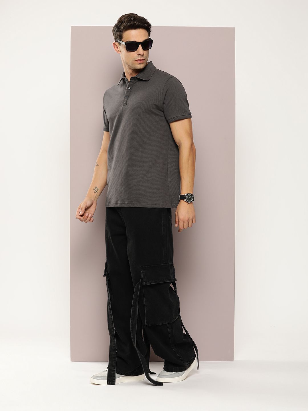 DILLINGER Men Polo Collar Honeycomb Structure T-shirt