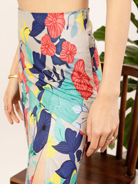 STREET 9 Grey Floral Printed Crop Top & Skirt