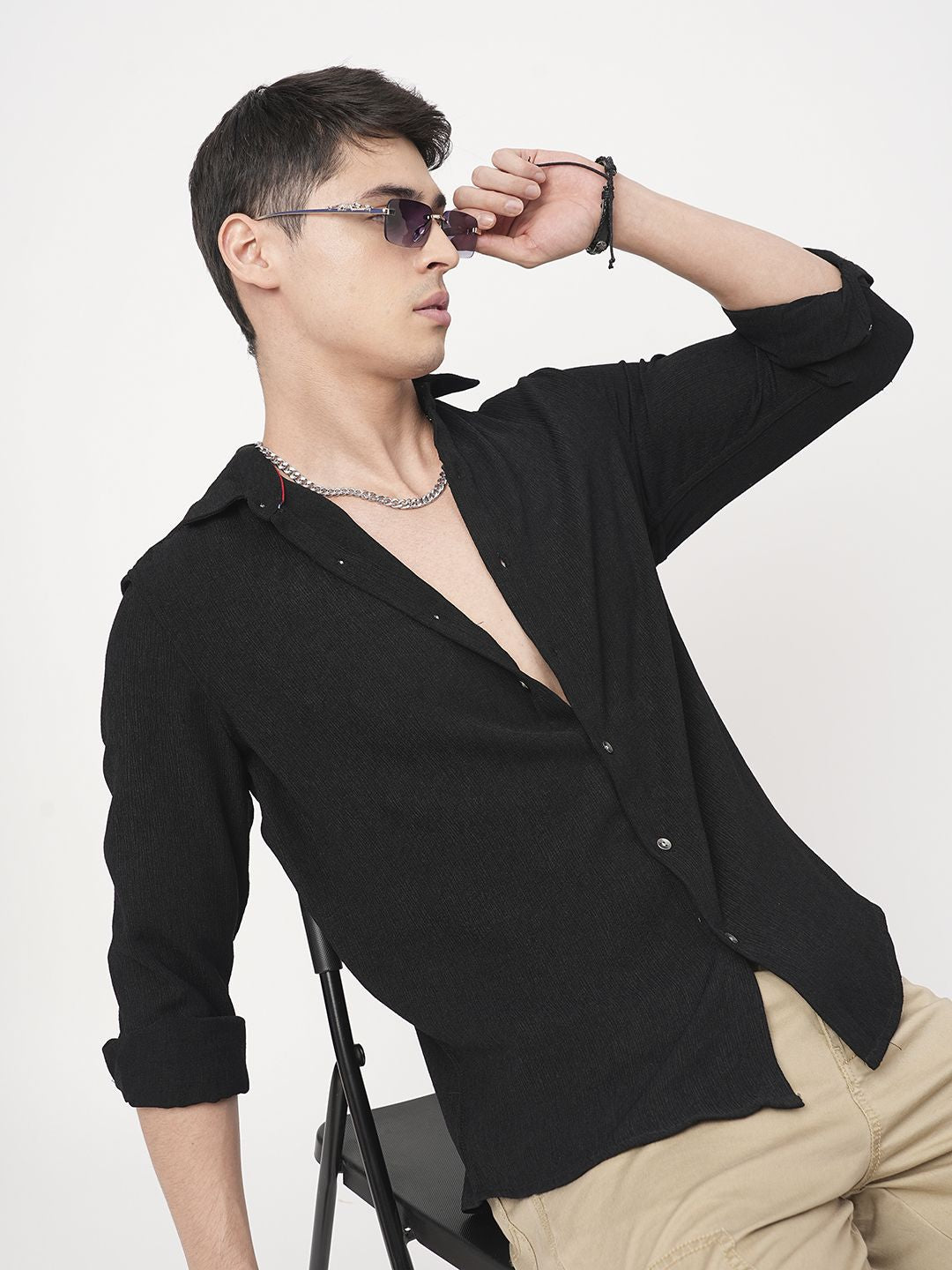 VASTRADO Men Classic Fit Spread Collar Solid Cotton Casual Shirt