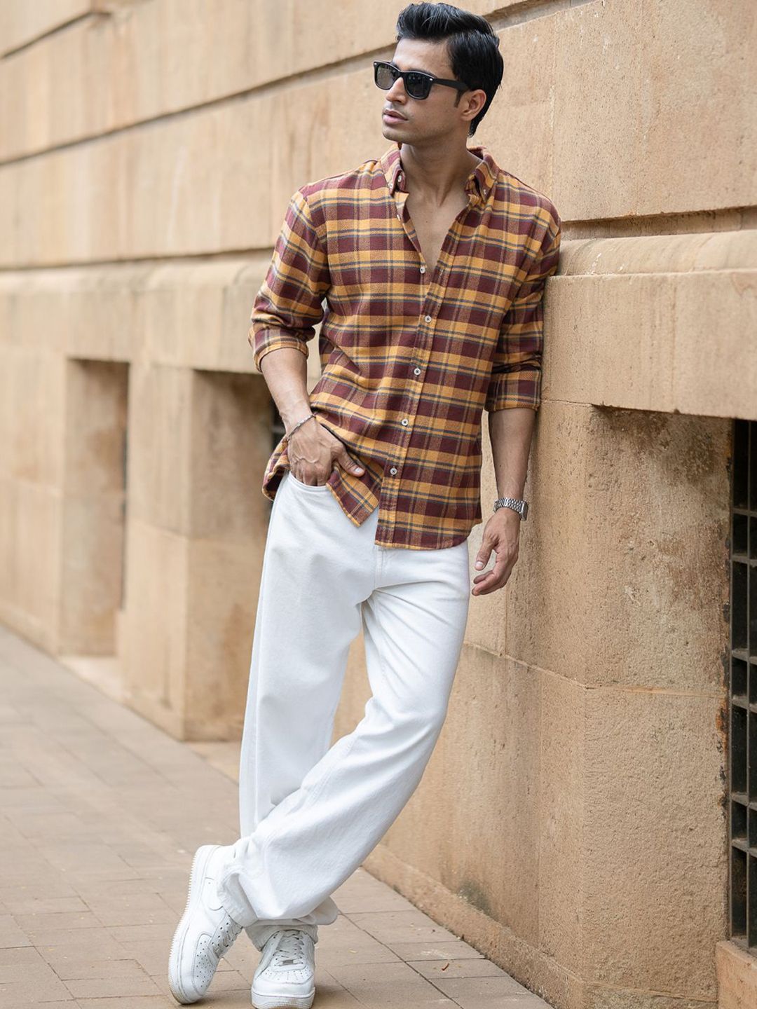 Powerlook Tartan Checked Long Sleeves Pure Cotton Shirt