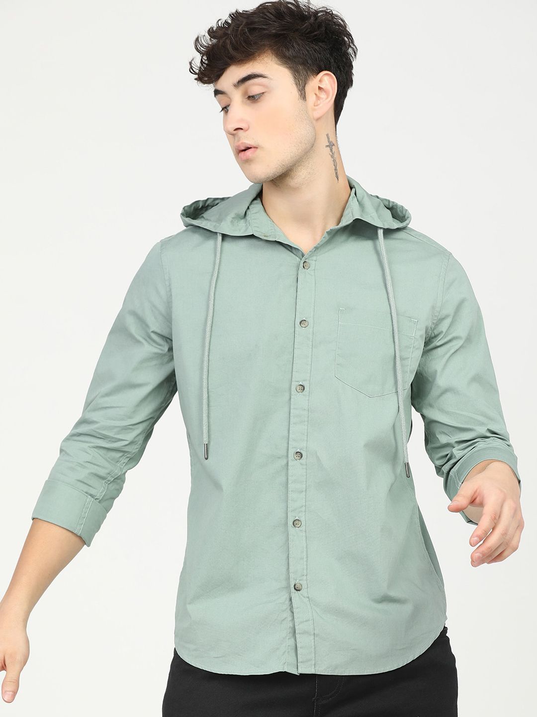 HIGHLANDER Men Green Slim Fit Opaque Casual Shirt