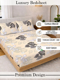 KLOTTHE Beige Floral  300 TC Super King Fine Bedsheets