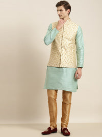 SOJANYA Kurta Biasa Kolar Mandarin Berjalur Dengan Jaket Churidar & Nehru