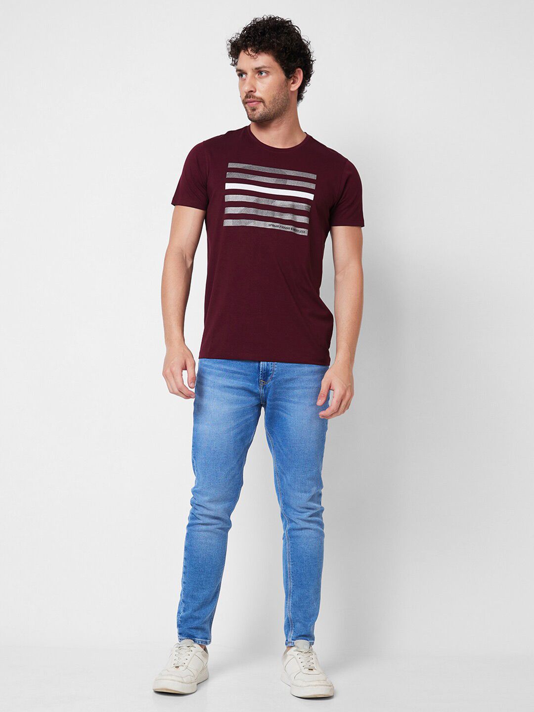 SPYKAR Typography Printed Round Neck Cotton Slim Fit T-shirt