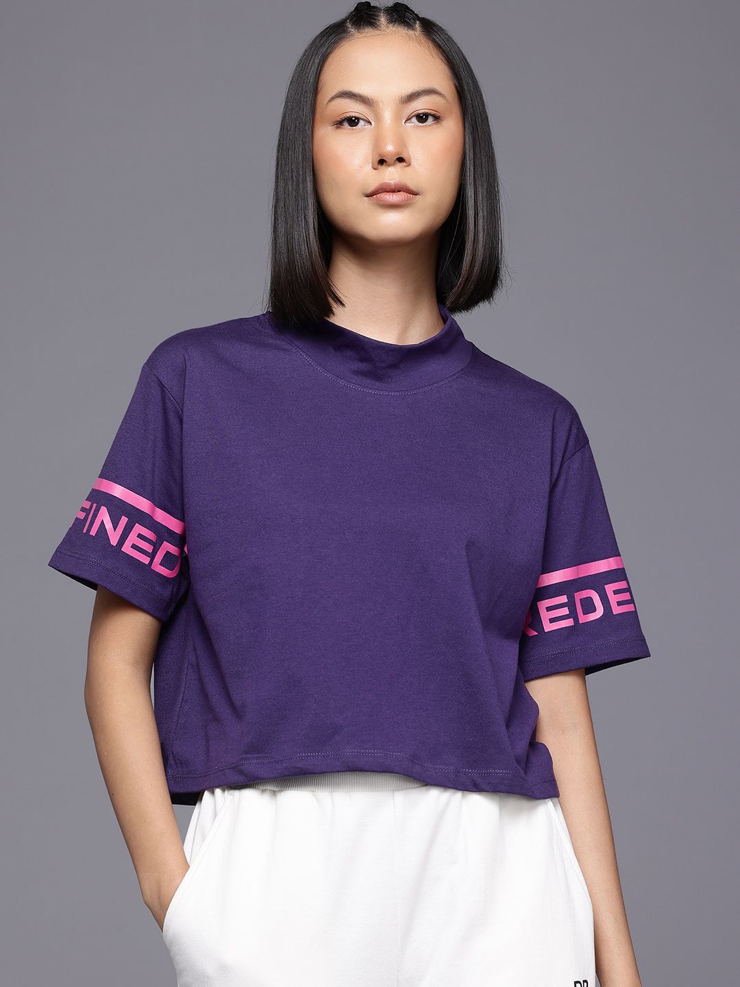 HRX by Hrithik Roshan High Neck Drop-Shoulder Sleeves T-Shirt