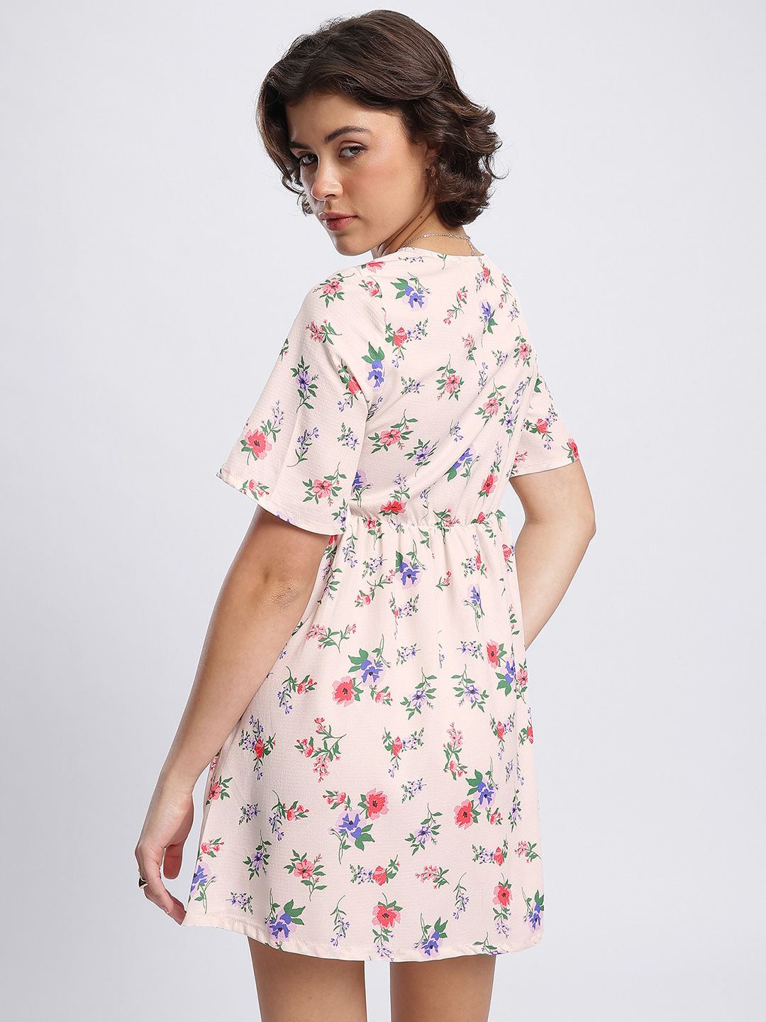 DressBerry Floral Print Twisted Cut-Out Detail Mini Sheath Dress