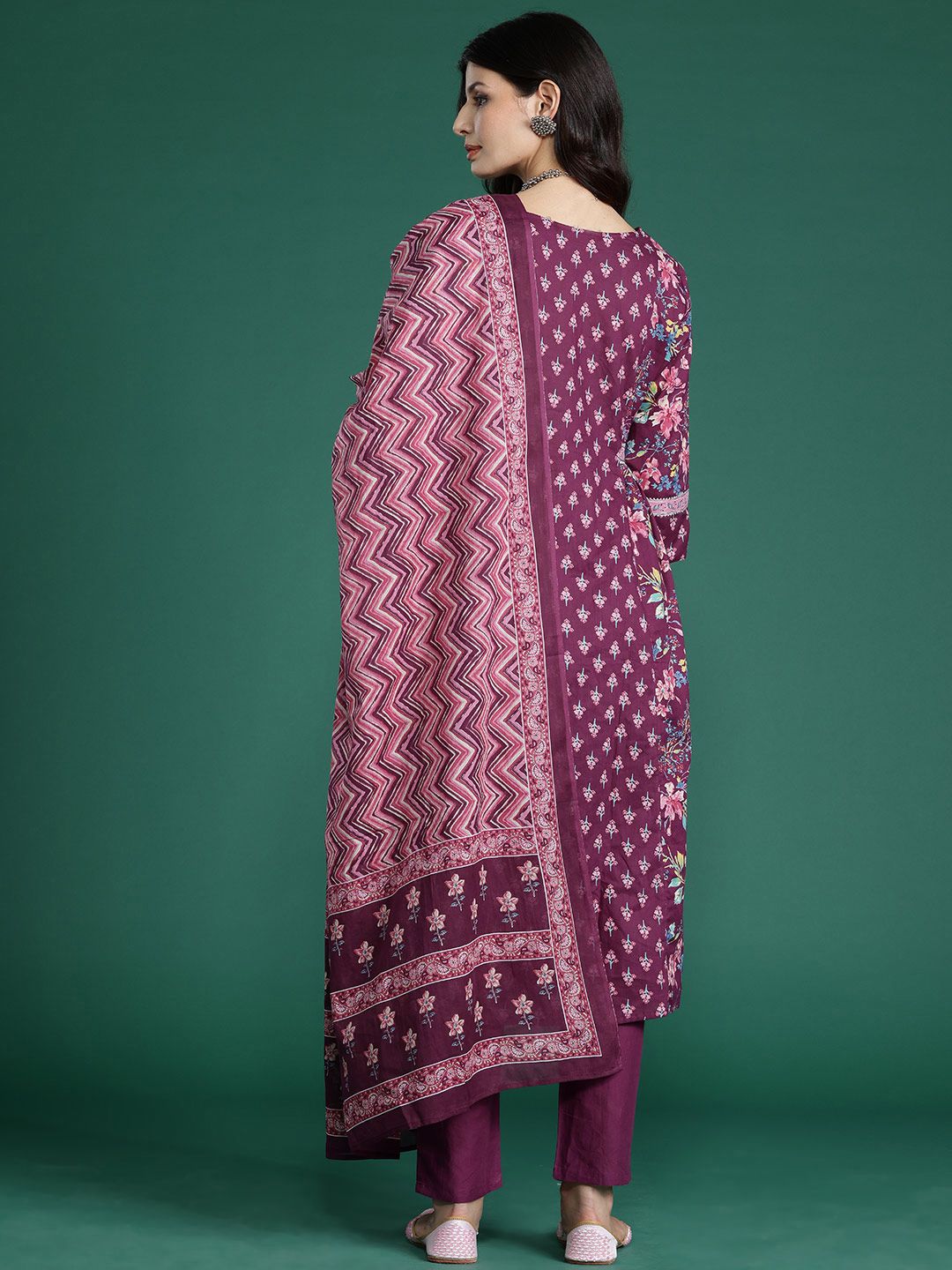 Indo Era Floral Printed  Gotta Patti Pure Cotton Kurta With Trousers & Dupatta