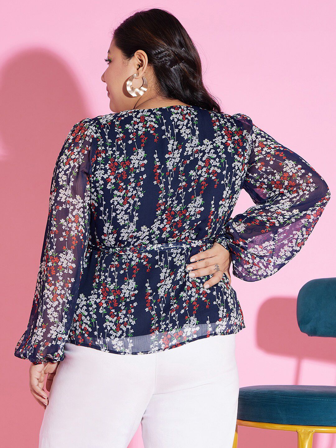 Berrylush Curve Plus Size Floral Print Tie Ups Wrap Top