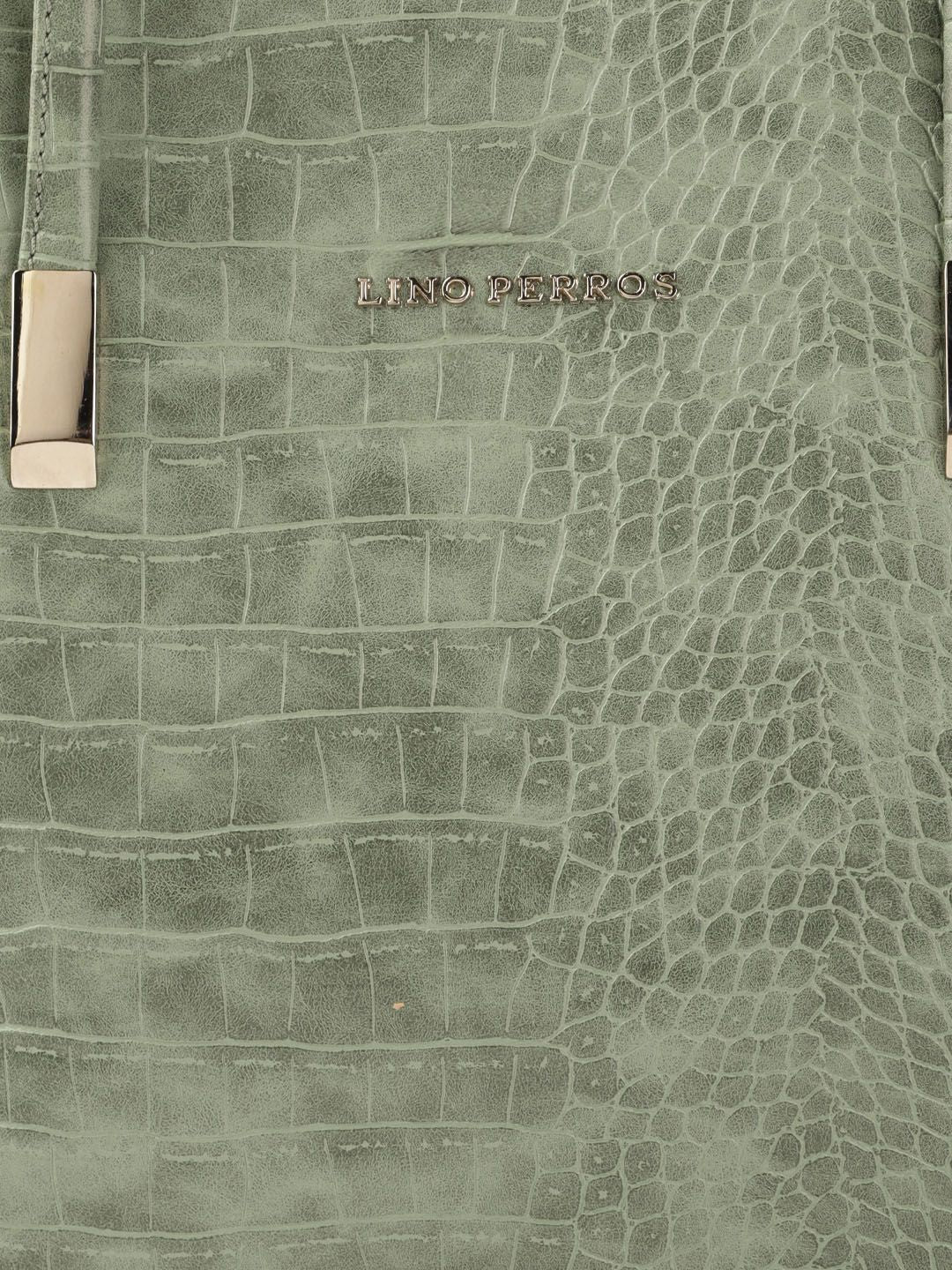 Lino Perros Green Textured PU Structured Laptop Bag