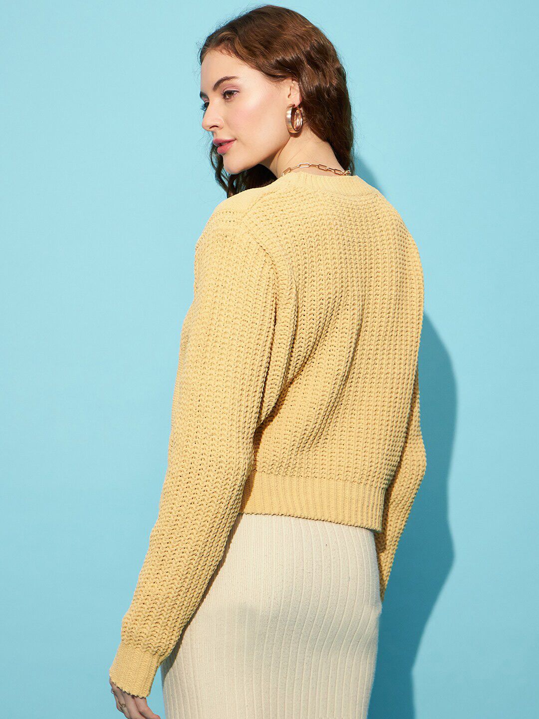 STREET 9 Yellow Ribbed Acrylic Crop Pullover Sweater