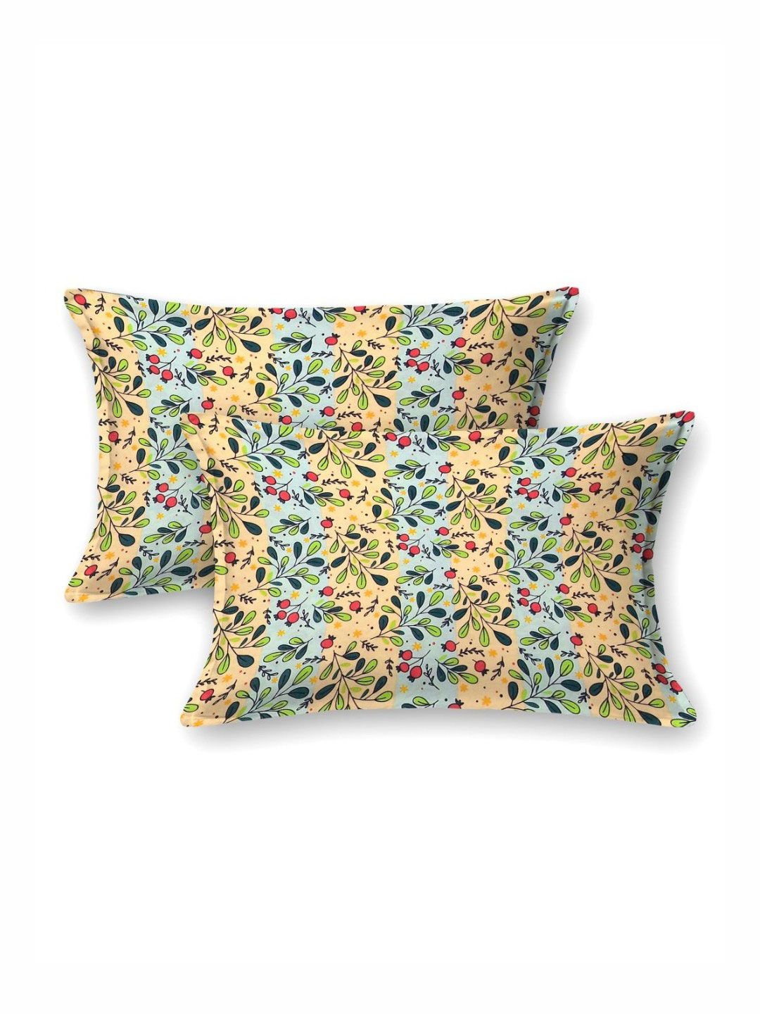 BOMBAY DYEING Dream Lover Green Floral 104 TC Cotton Queen Bedsheet Set-2.24 m X 2.54 m