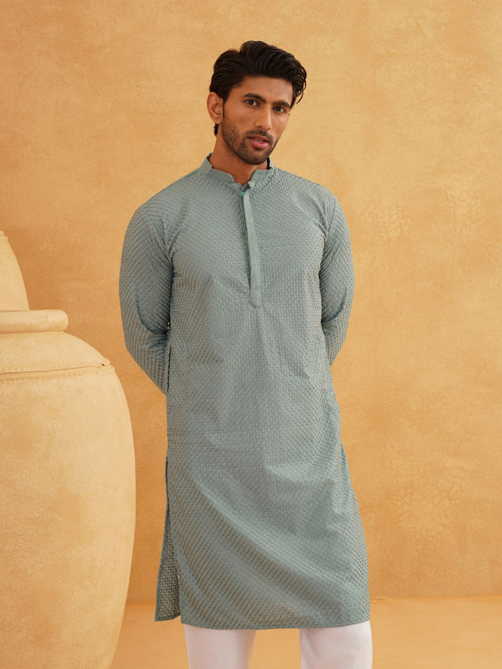 SOJANYA Geometric Embroidered Thread Work Pure Cotton Straight Kurta with Churidar