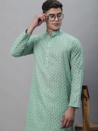 SOJANYA Kurta Linen Kapas Bercetak Motif Etnik Dengan Churidar