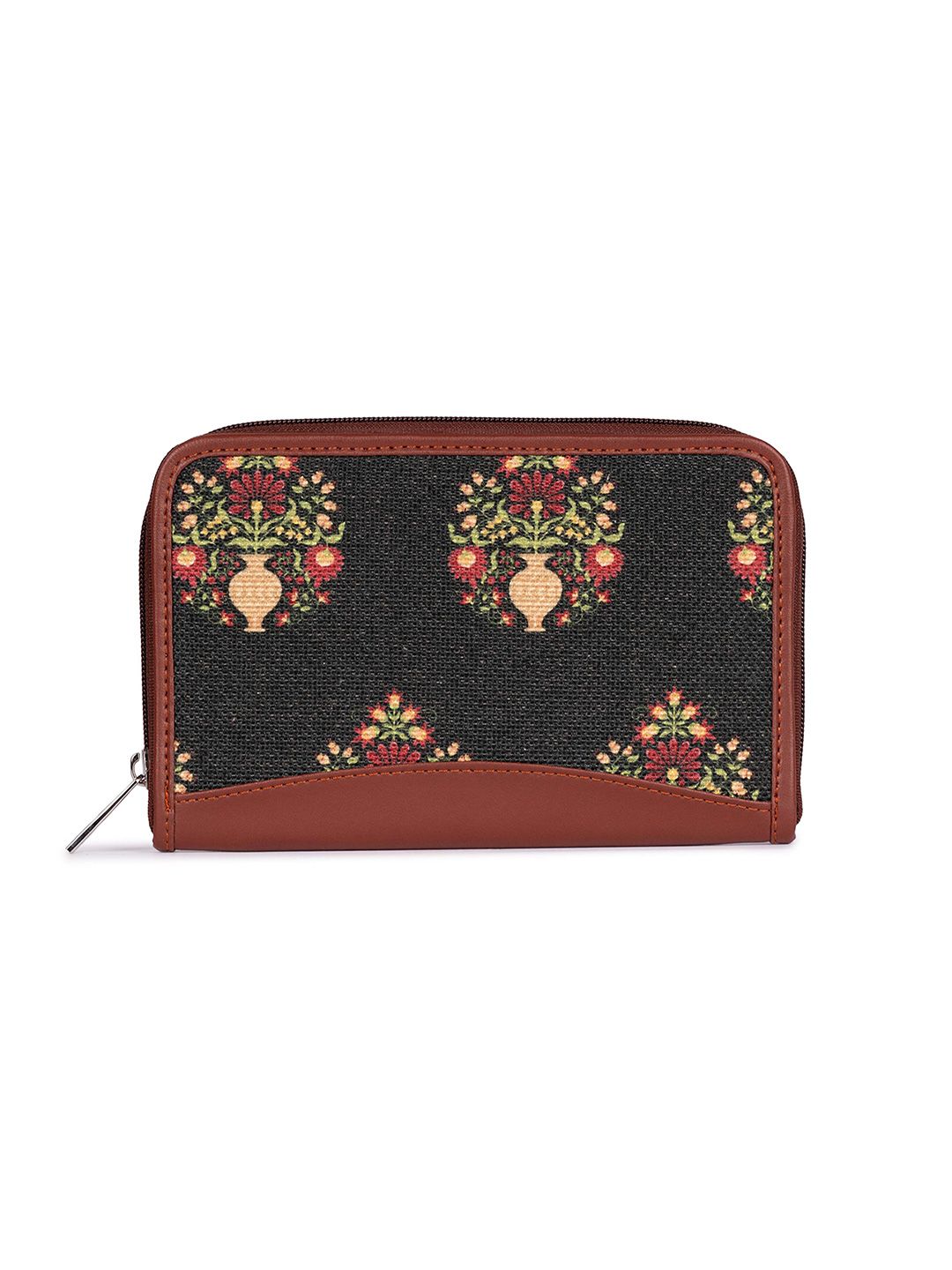 ZOUK Women Green & Brown Ethnic Motifs Printed Zip Around Wallet