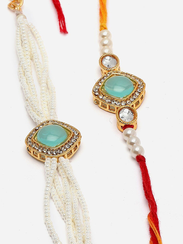 Set PANASH 2 Rakhis Bertatah Batu &amp; Manik Bersalut Emas Dengan Roli Chawal