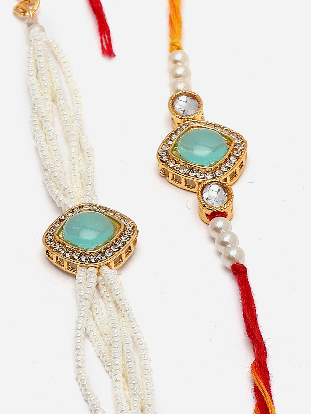 Set PANASH 2 Rakhis Bertatah Batu &amp; Manik Bersalut Emas Dengan Roli Chawal