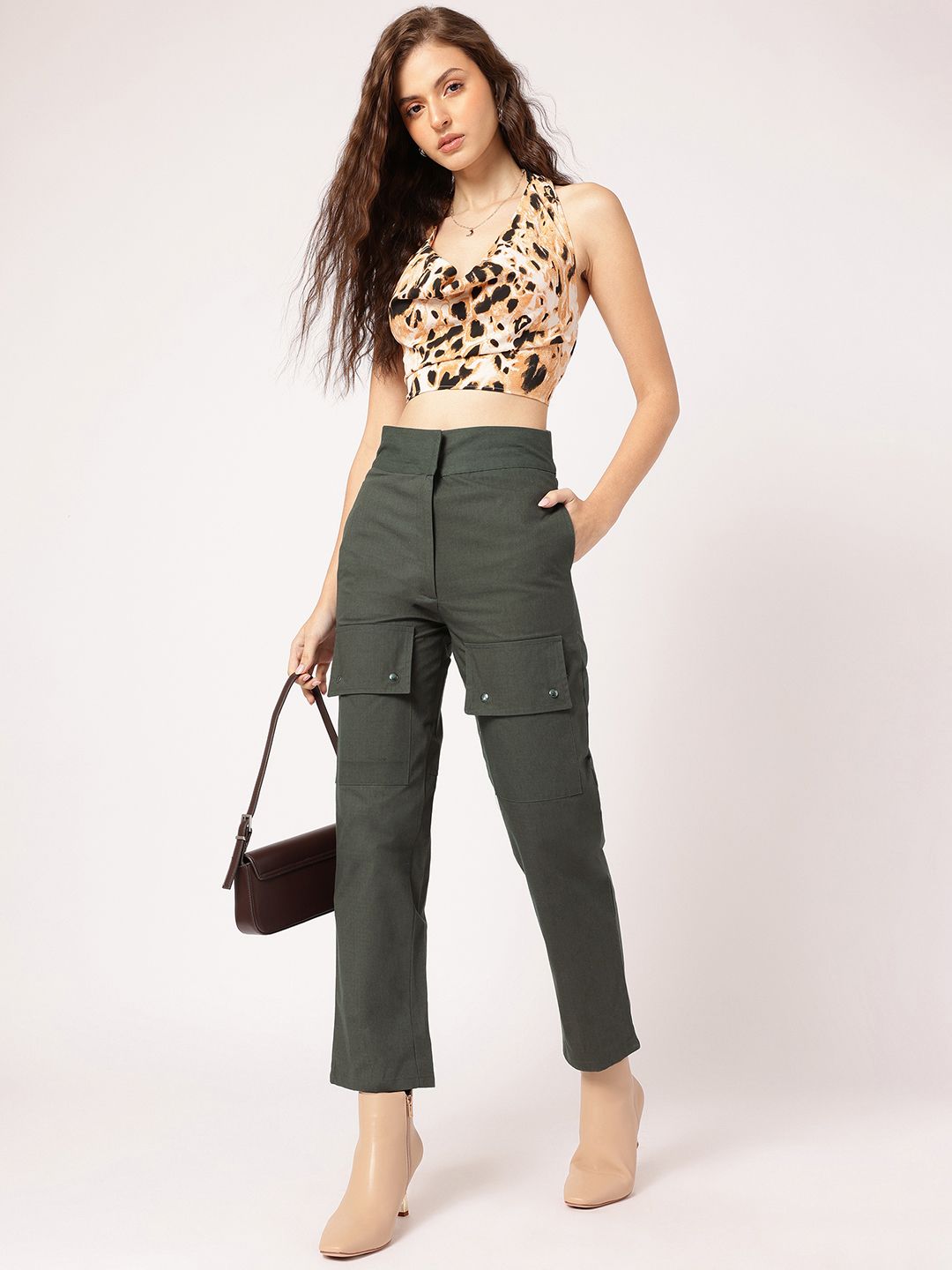 DressBerry Women Smart Utility Regular Fit Cropped Trouser