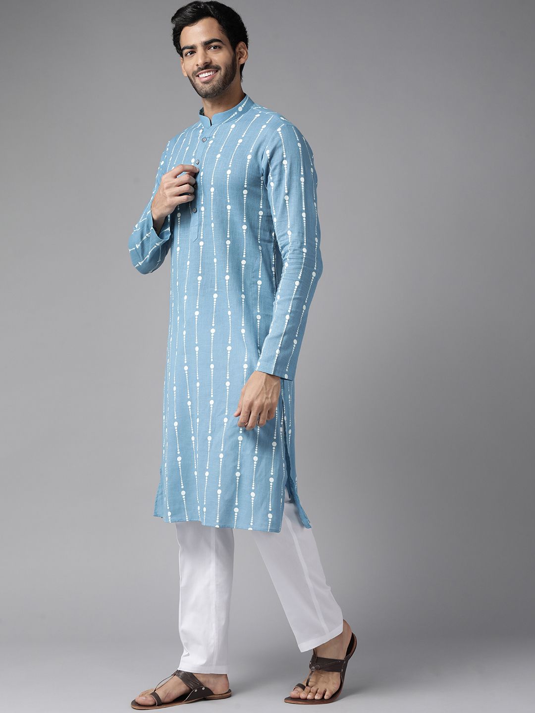 See Designs Men Blue Ethnic Motifs Printed Pure Cotton Kurta with Pyjamas