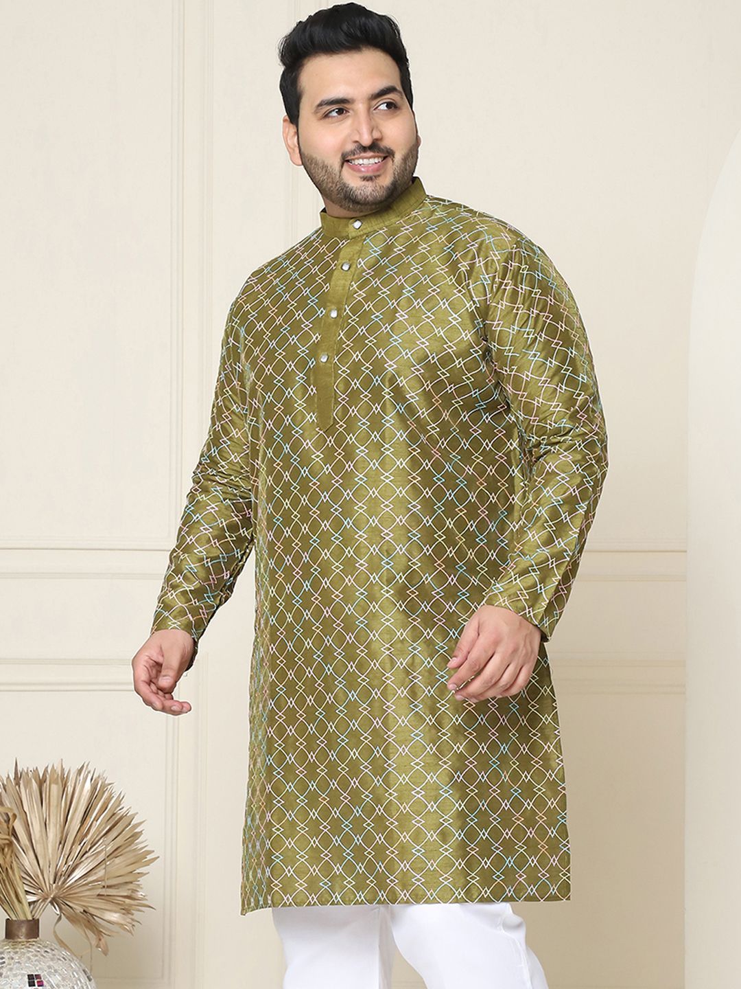 SOJANYA PLUS Lelaki Plus Saiz Kurta Sulam Geometrik