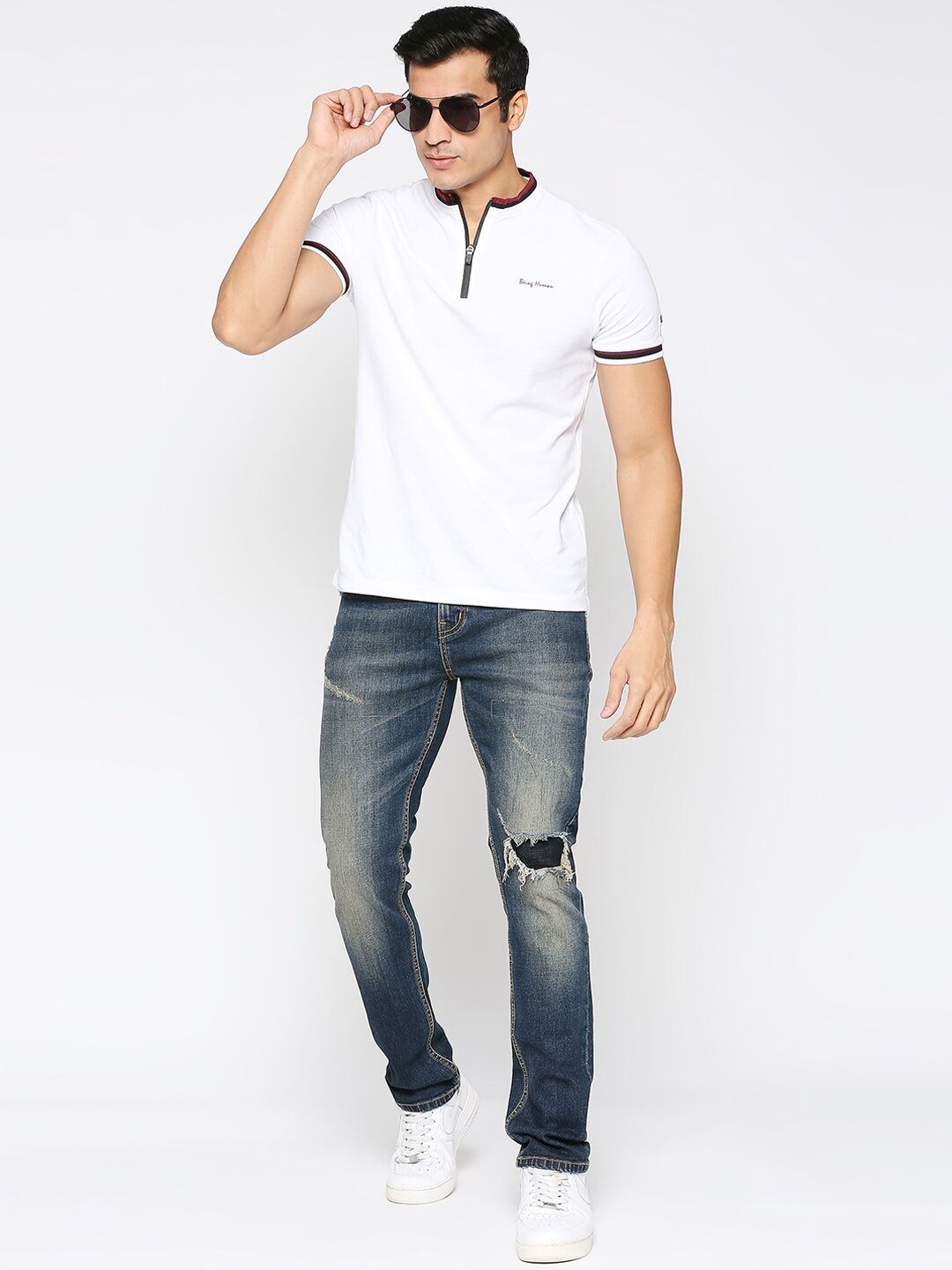 Being Human Men Slim Fit Mid-Rise Heavy Fade Medium Shade Mildly Distressed Jeans