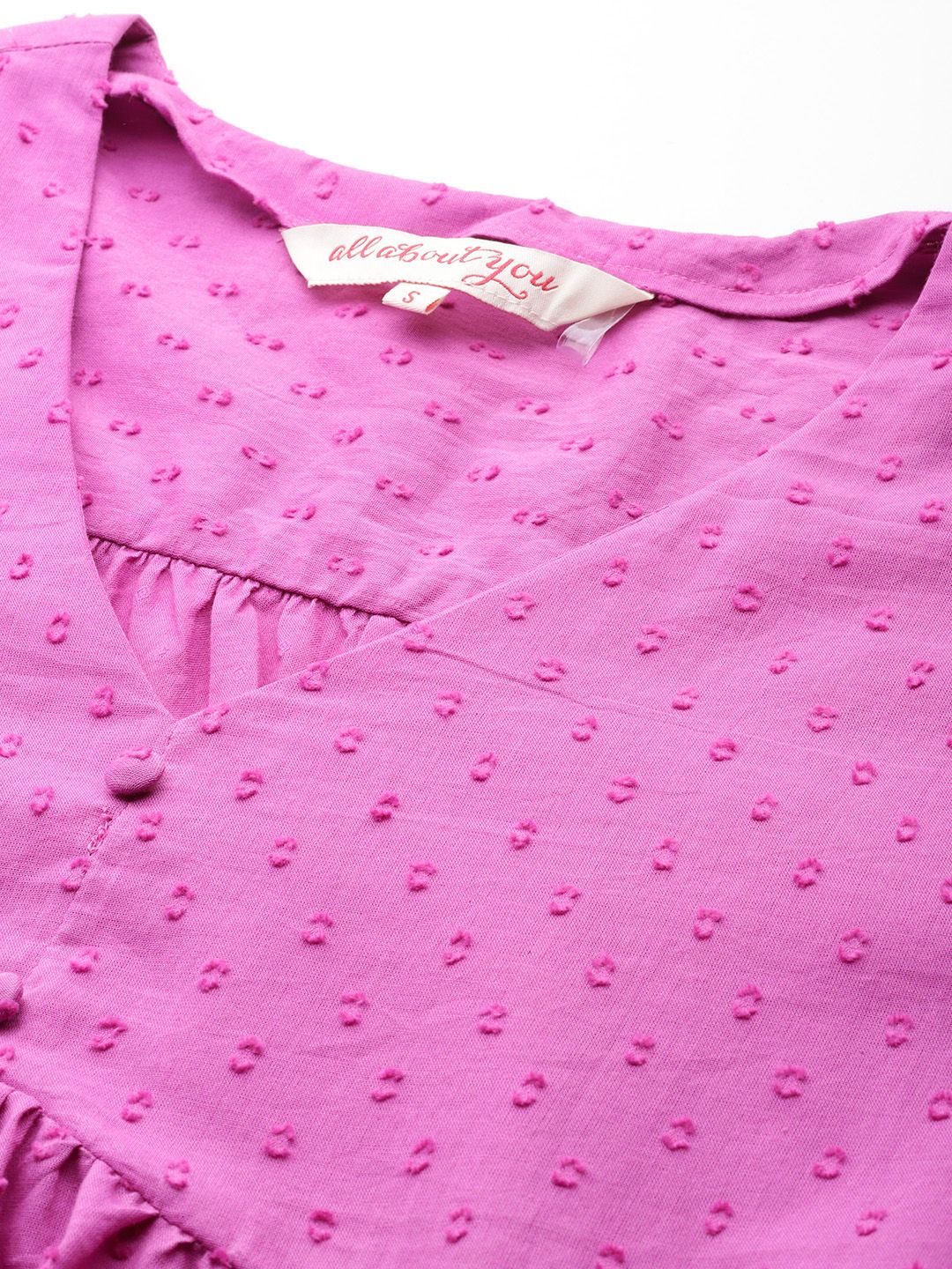 all about you Lace Detailed Puff Sleeves Pure Cotton A-Line Top