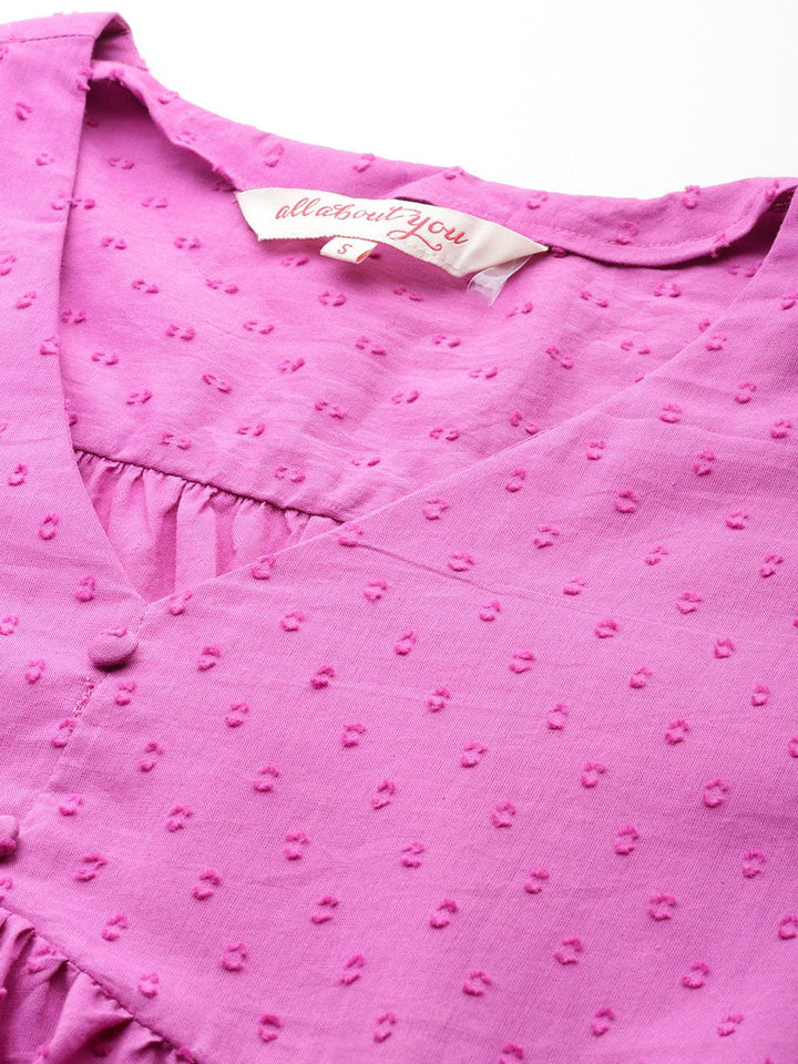all about you Lace Detailed Puff Sleeves Pure Cotton A-Line Top