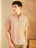 DENNISON Smart Ethnic Motifs Printed Spread Collar Cotton Oversized Lightweight Shirt