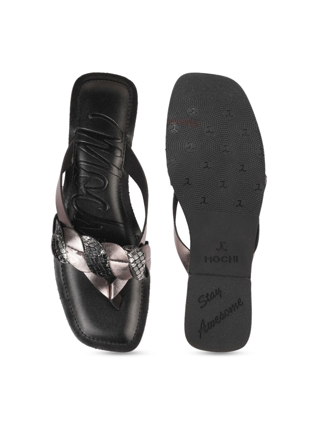 Mochi Women Embellished T-Strap Flats