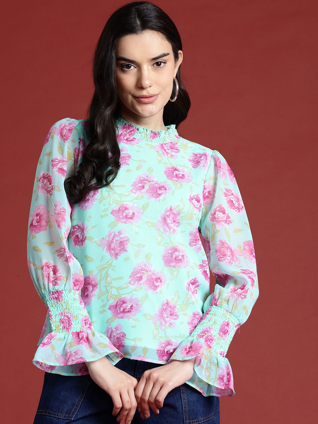 all about you Floral Print Poet Sleeves Top