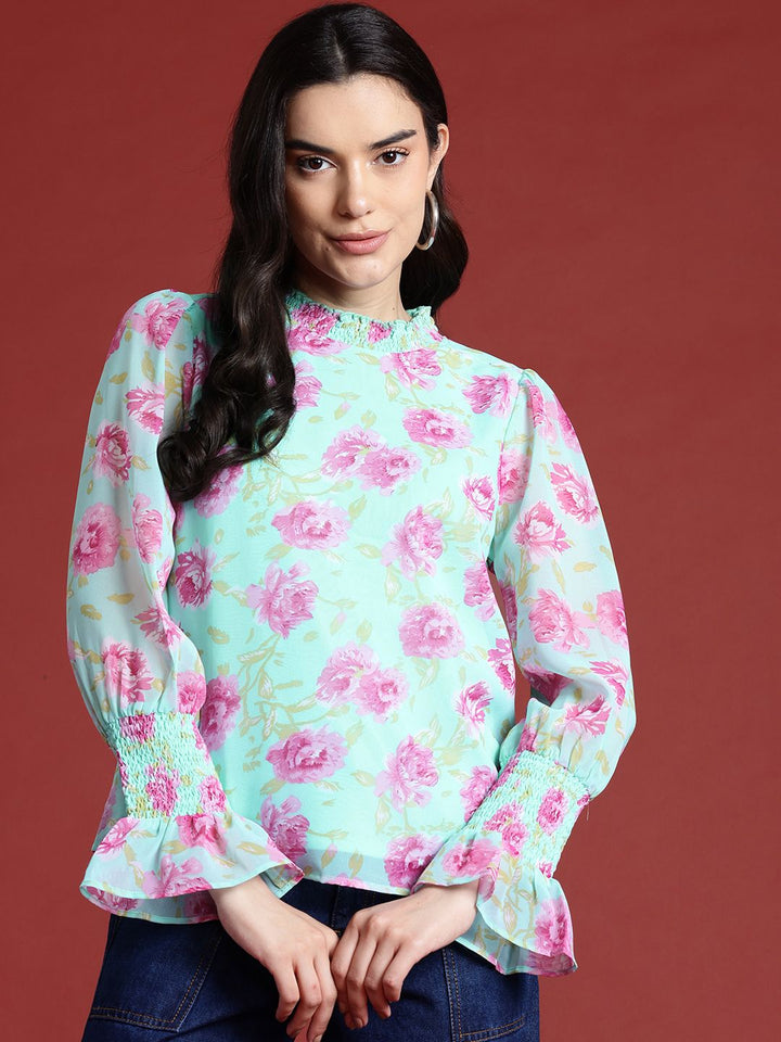 all about you Floral Print Poet Sleeves Top