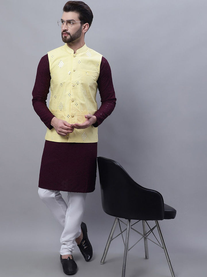 SOJANYA Embroidered Regular Pure Cotton Kurta With Pyjamas With Nehru Jacket
