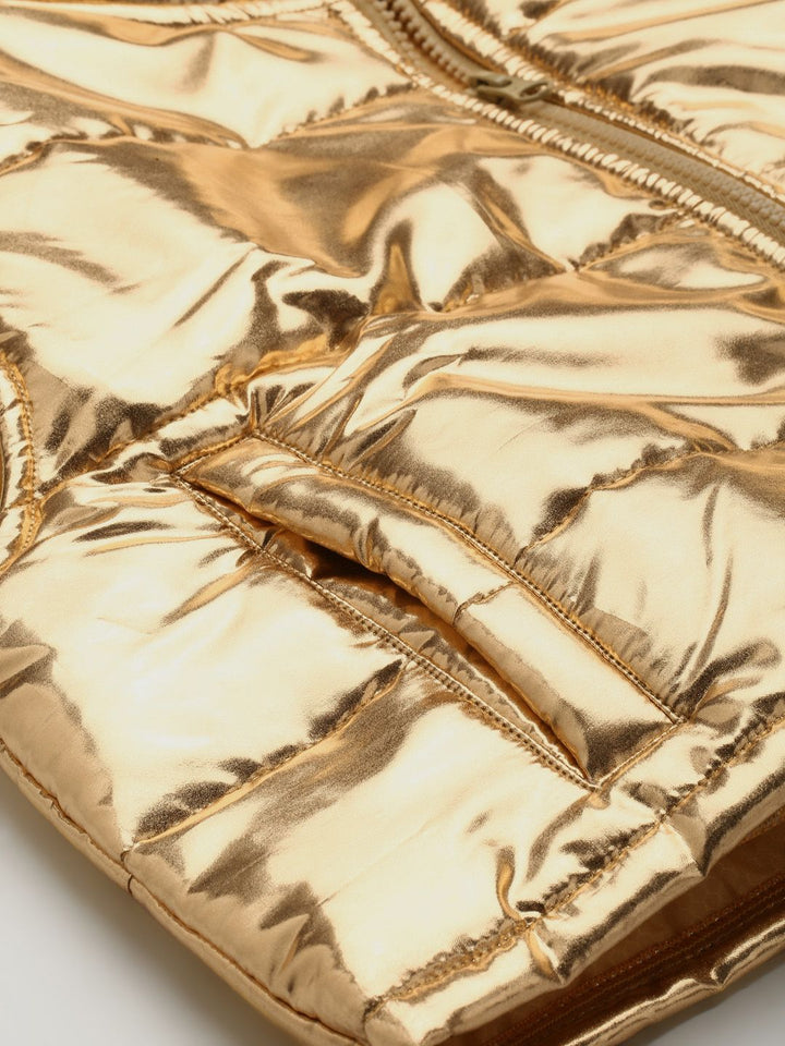 SASSAFRAS Women Gold-Toned Crop Padded Jacket