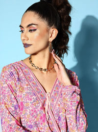 Berrylush Pretty Pink Floral Fluid Tie-Up Top