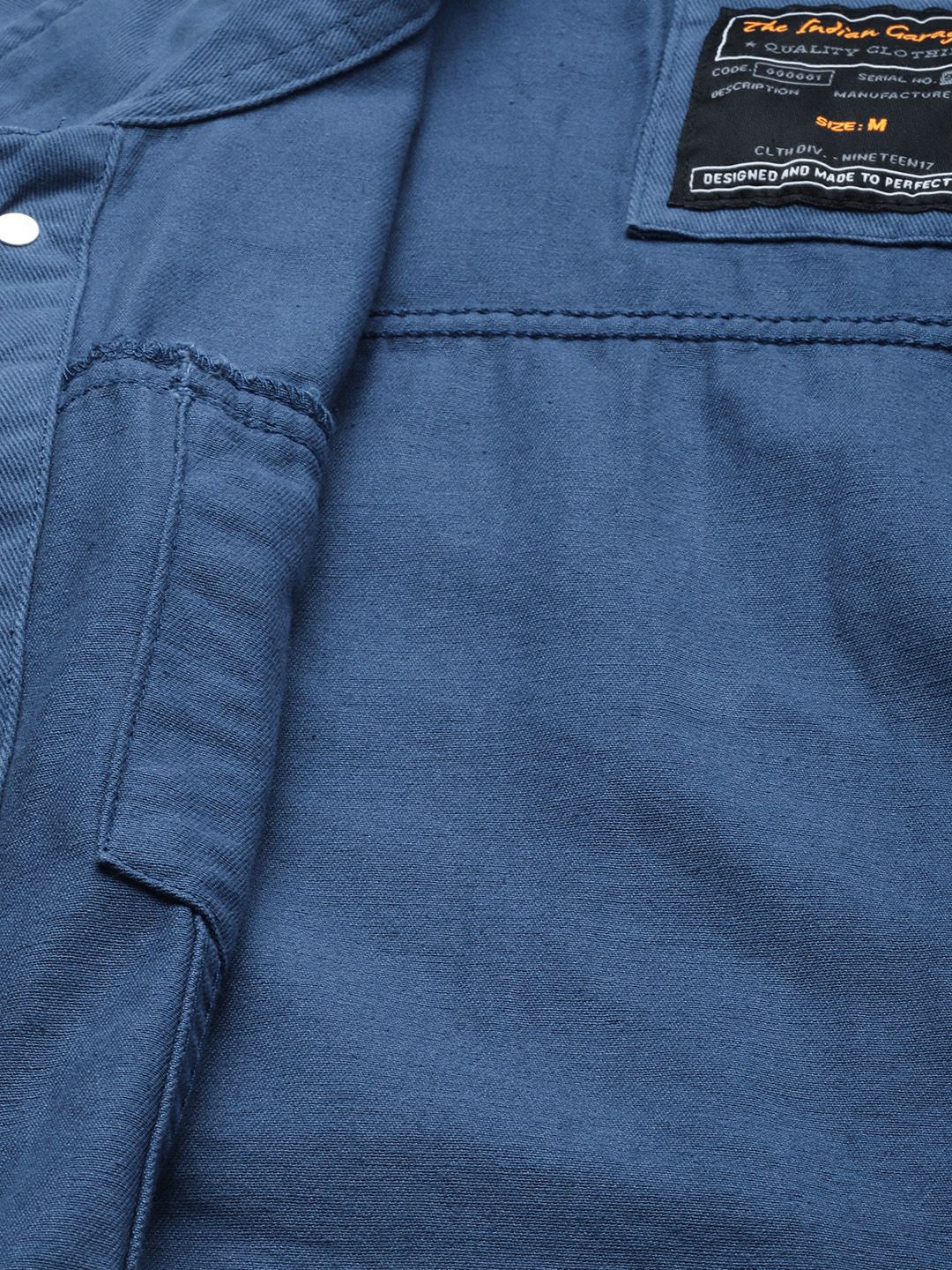 The Indian Garage Co Men Slim Fit Denim Trucker Jacket with Double Flap Pockets