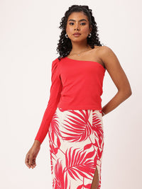 DressBerry Its Cherry On The Icing Red Peek-A-Boo One Shoulder Top