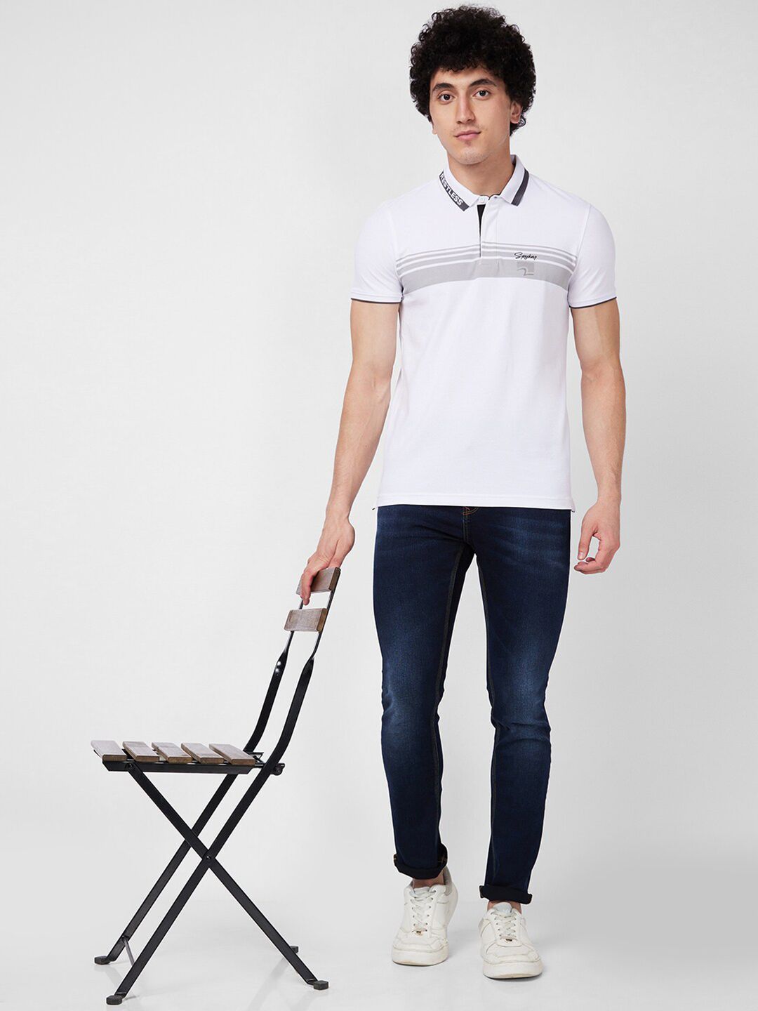 SPYKAR Self Design Polo Collar Cotton Slim Fit T-shirt