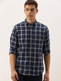 The Indian Garage Co Men Navy Blue & White Slim Fit Checked Casual Shirt