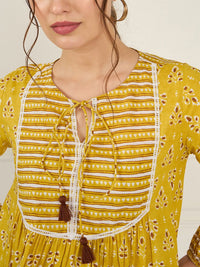 Antheaa Print Tie-Up Neck Puff Sleeve Cotton Top