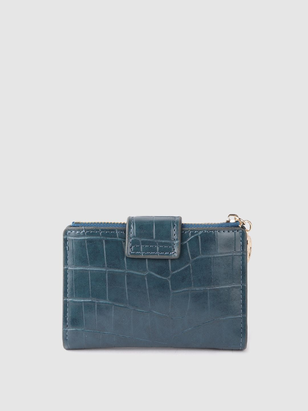 Lino Perros Women Teal Blue Croc Textured Two Fold Wallet