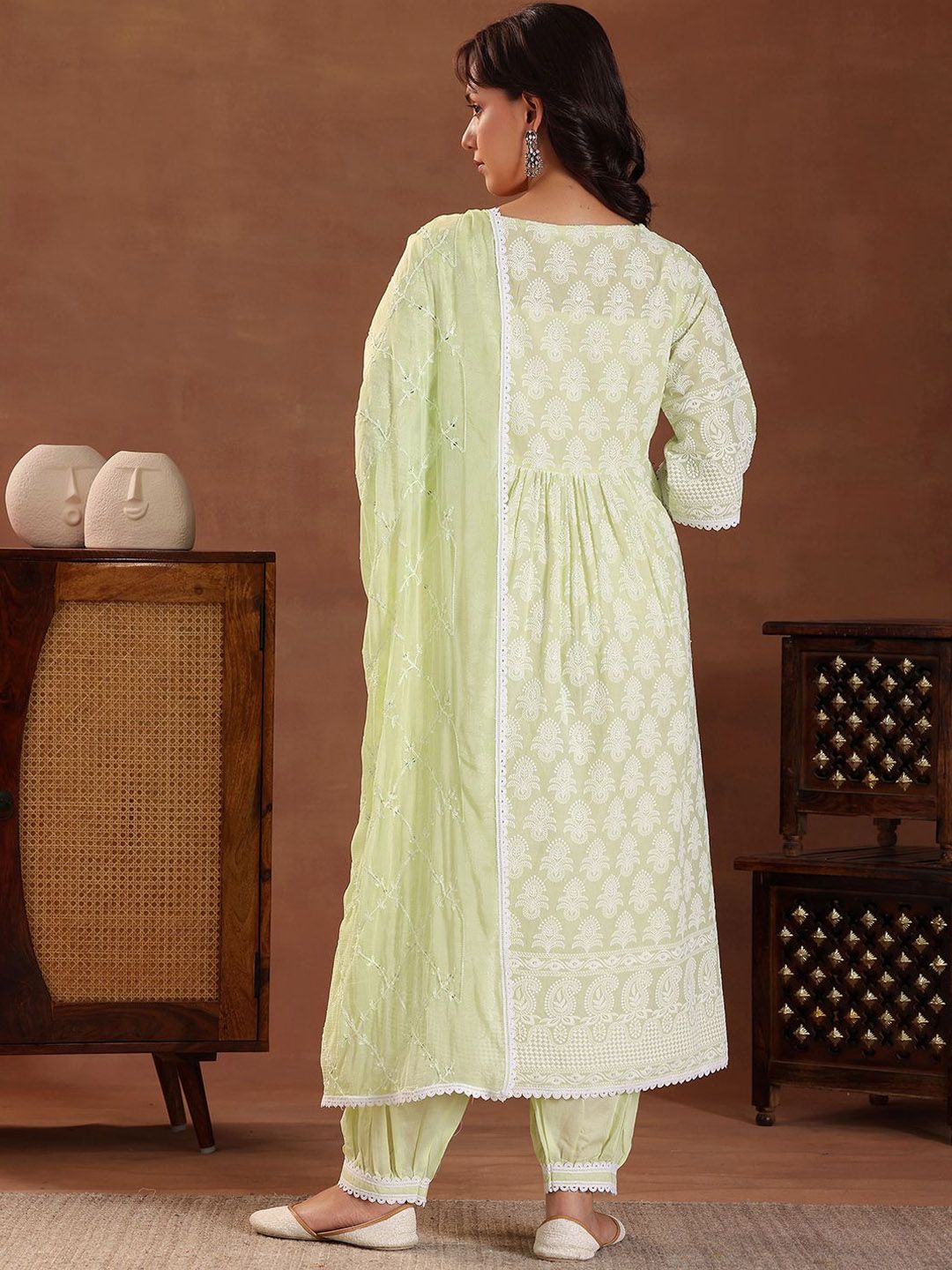 Libas Floral Embroidered Thread Work Pure Cotton A-Line Kurta Set
