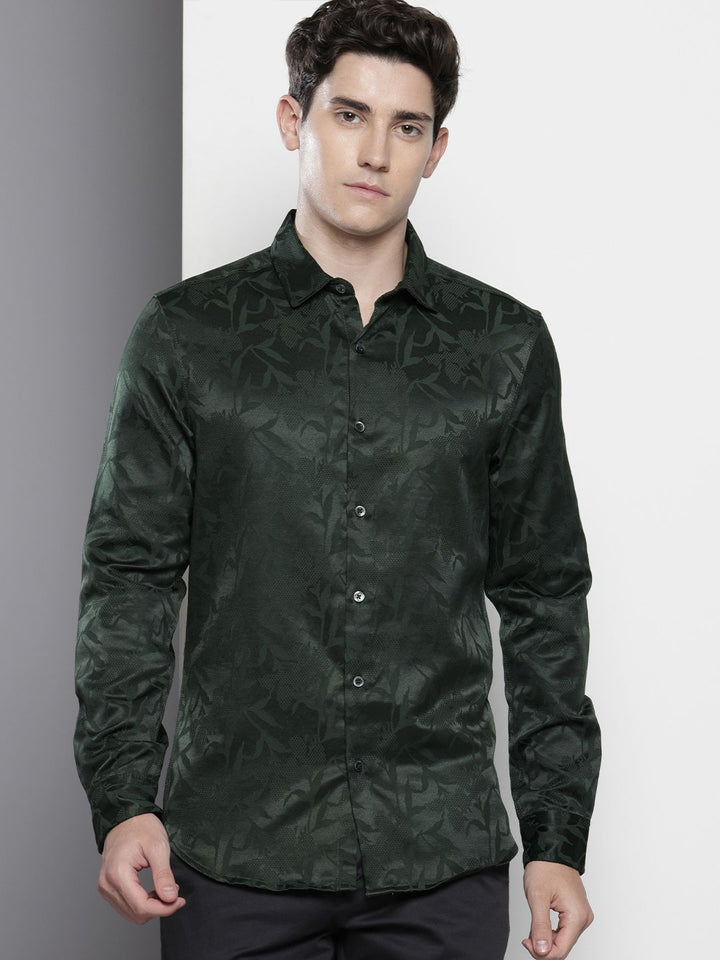 The Indian Garage Co Slim Fit Self Design Opaque Party Shirt