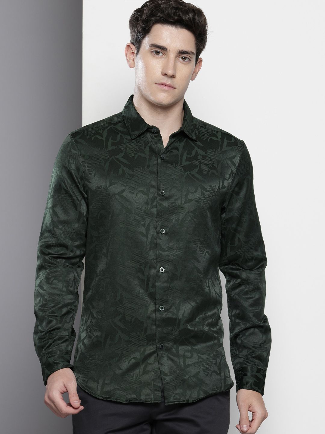 The Indian Garage Co Slim Fit Self Design Opaque Party Shirt