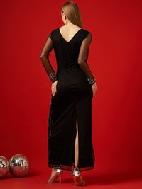 STREET 9 Black Embellished Net Maxi Dress